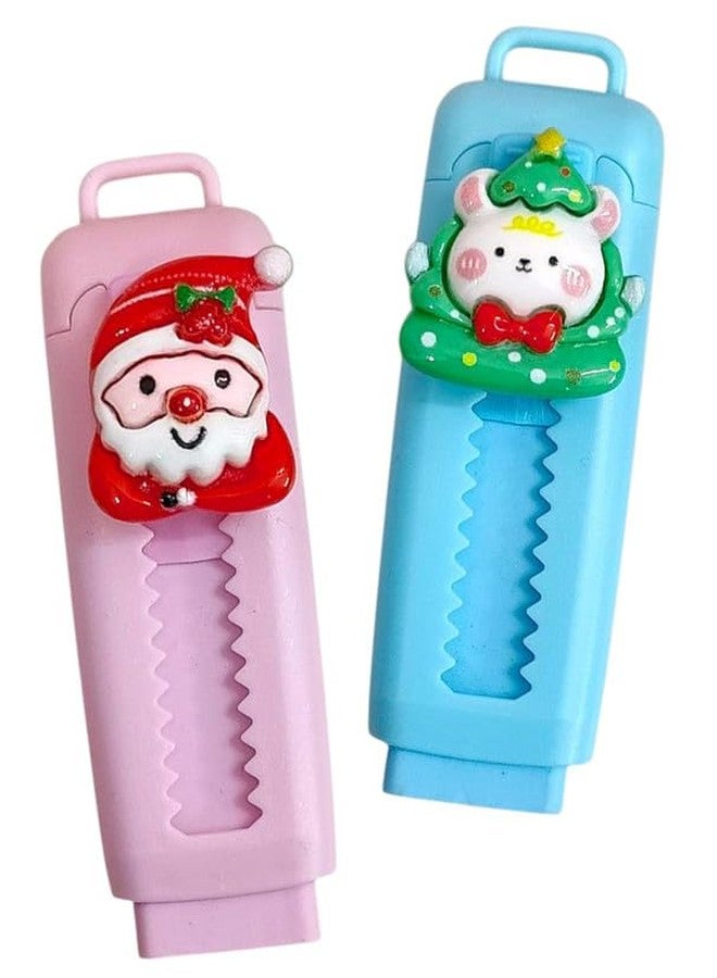 TERA13 Cute Cartoon Erasers Christmas Edition | Stylish Push Pull Mechanical Eraser for Kids, Stationery Set | Santa, Bear & Snowman | Perfect for School, Return Gifts |`Colour May Very |Pack of 2 | - Image 1
